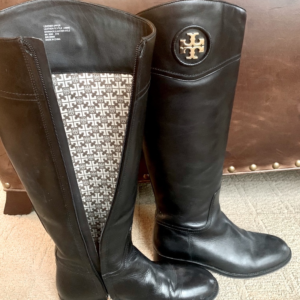 Black Leather Tory Burch Boots